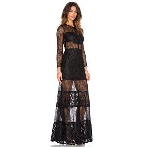 Alexis Joelle Embroidered Lace Gown Black Sheer XS